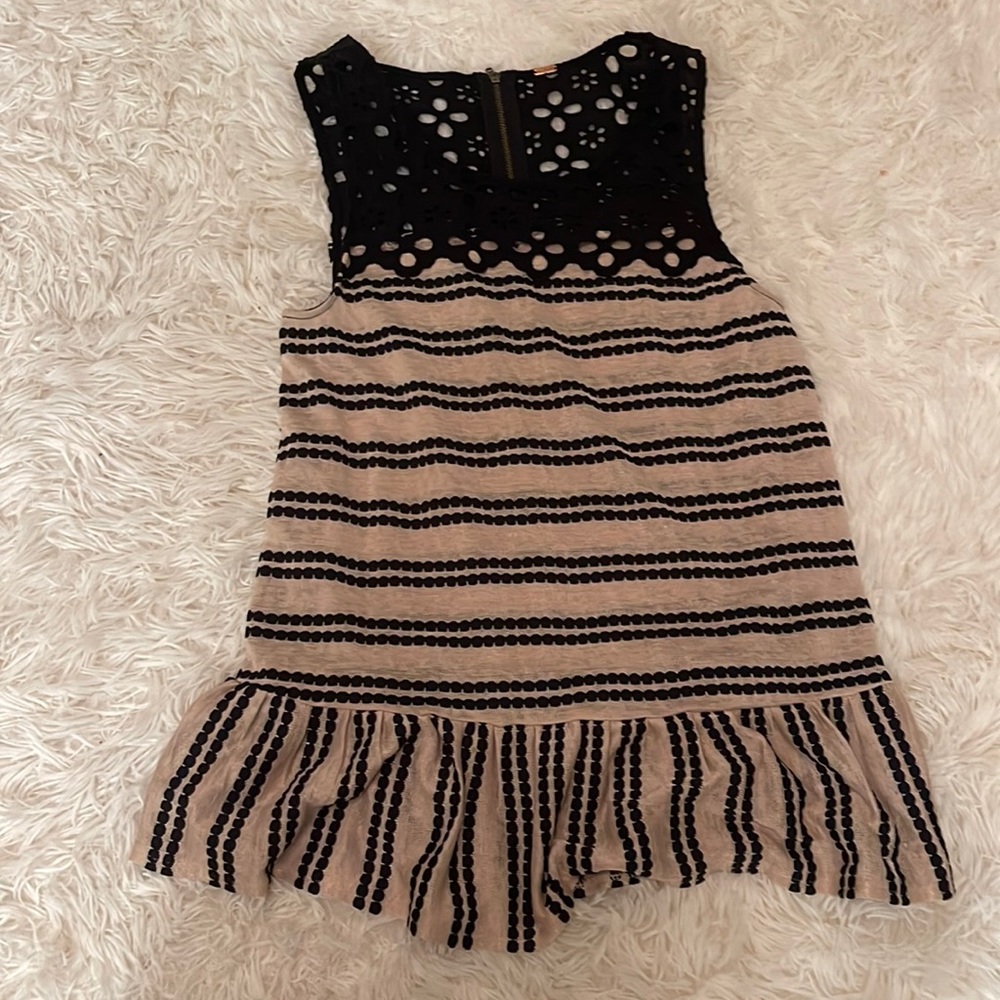 Free People Cream & Black Circular Patterned Blouse